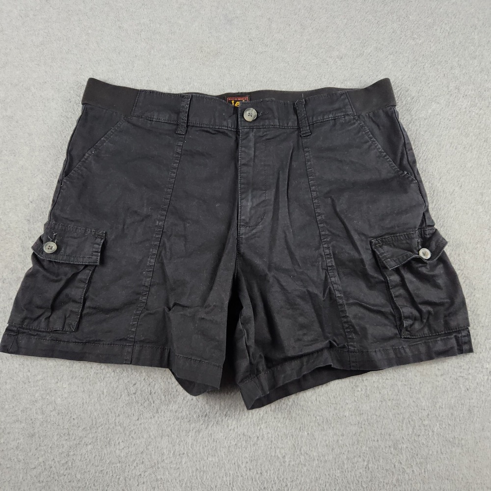 Lee Cargo Shorts Womens 16M Black Cotton Utility Hiking Stretch Elastic Waist